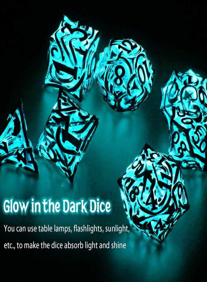 FONVGOGO Glow in The Dark Light up DND Dice Metal for Dungeons and Dragon 7 Polyhedral Dice Set Hollow Metal Vine D and D RPG Dice for Role Playing Game (Vine Glow Blue) - Image 4
