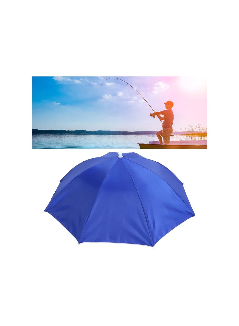 Dubkart Foldable Headwear Umbrella Hat With Elastic Band Blue Waterproof Foldable Portable Polyester Fishing Cap Elastic Headband - Image 4