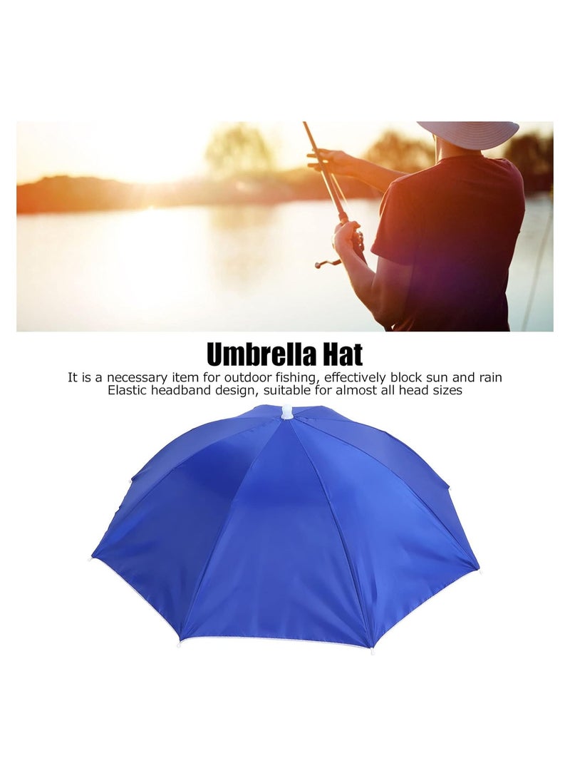 Dubkart Foldable Headwear Umbrella Hat With Elastic Band Blue Waterproof Foldable Portable Polyester Fishing Cap Elastic Headband - Image 3