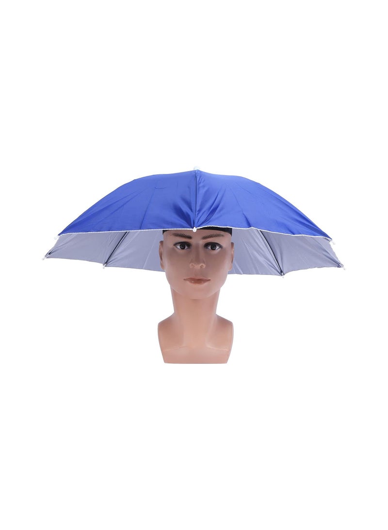 Dubkart Foldable Headwear Umbrella Hat With Elastic Band Blue Waterproof Foldable Portable Polyester Fishing Cap Elastic Headband - Image 5