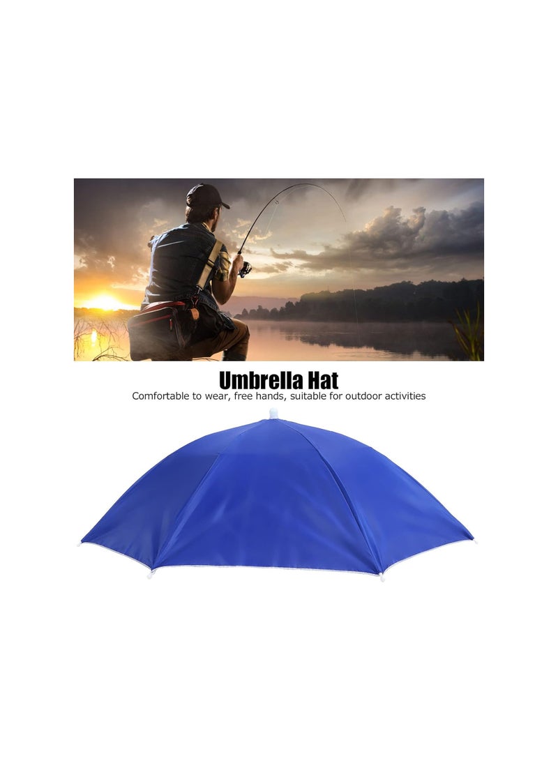 Dubkart Foldable Headwear Umbrella Hat With Elastic Band Blue Waterproof Foldable Portable Polyester Fishing Cap Elastic Headband - Image 2