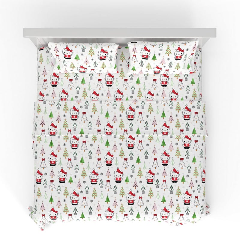 Franco Franco Hello Kitty Holiday  Christmas Bedding Super Soft 100 Cotton Flannel Sheet Set King Officially Licensed Product 