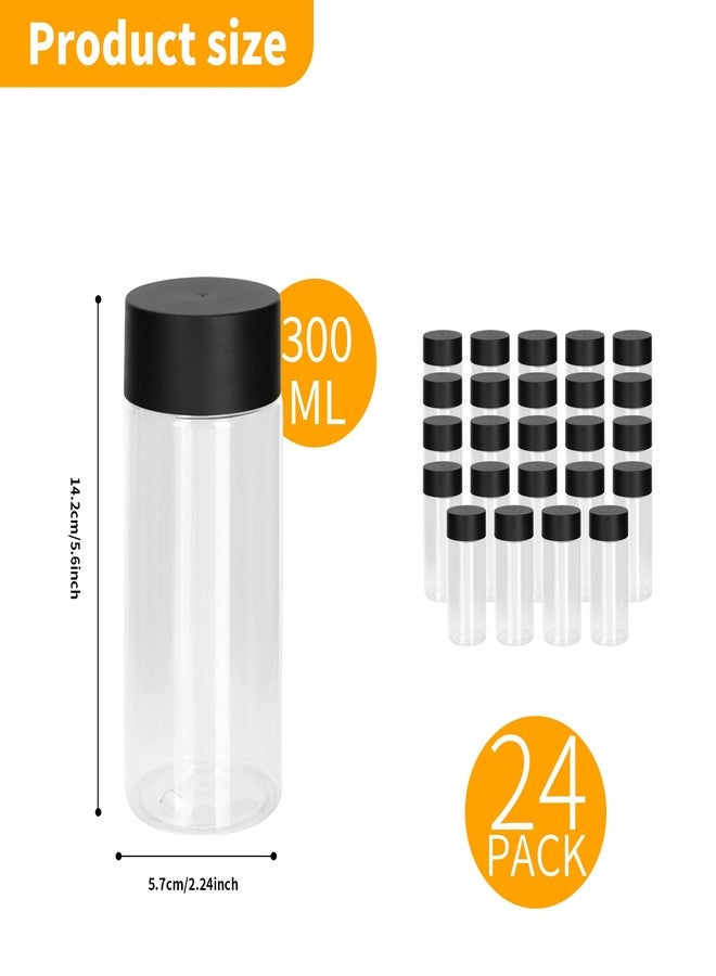 GSHYMXT 24 Pcs Clear Plastic Bottles Empty Sensory Bottles with Caps,10 Oz/ 300 ml PET Plastic Juice Reusable Leakproof Drink Container Bulk for Juice Milk (Black Lid) - Image 2