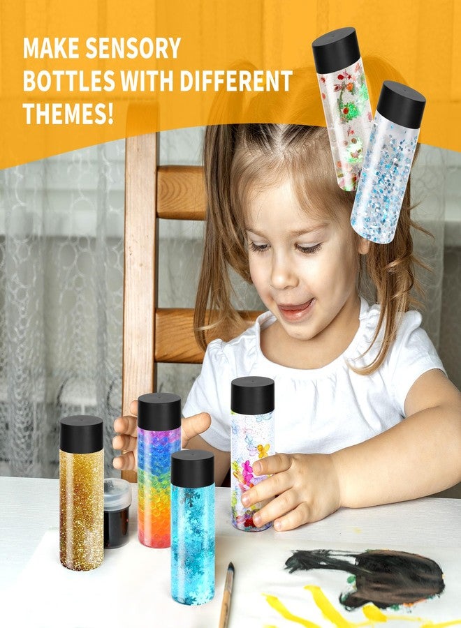 GSHYMXT 24 Pcs Clear Plastic Bottles Empty Sensory Bottles with Caps,10 Oz/ 300 ml PET Plastic Juice Reusable Leakproof Drink Container Bulk for Juice Milk (Black Lid) - Image 4