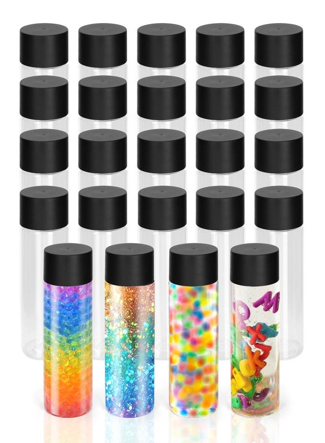 GSHYMXT 24 Pcs Clear Plastic Bottles Empty Sensory Bottles with Caps,10 Oz/ 300 ml PET Plastic Juice Reusable Leakproof Drink Container Bulk for Juice Milk (Black Lid) - Image 1