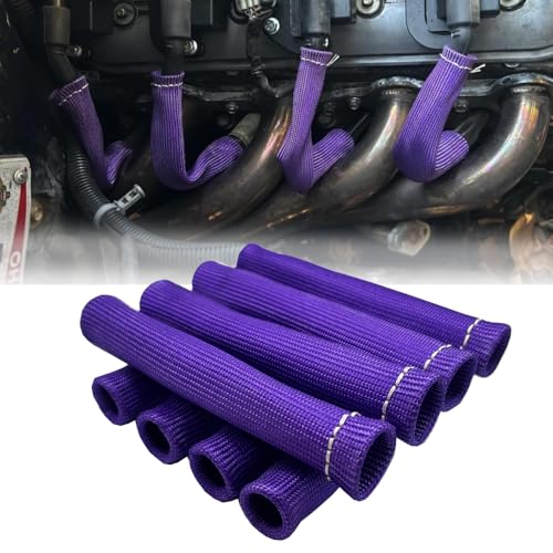 MAUTEMOWING 8 PCS Spark Plug Heat Shield Sleeve 2500 Spark Plug Wire Heat Shield 6 Inches Spark Plug Wire Boots Protection Insulator Cover Wrap for LS1 LS2 Sbc BBC 350 454 Car Truck Purple - Image 1