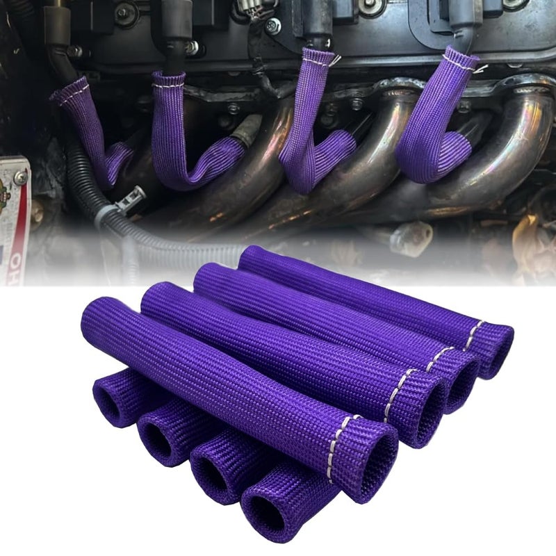 MAUTEMOWING 8 PCS Spark Plug Heat Shield Sleeve 2500 Spark Plug Wire Heat Shield 6 Inches Spark Plug Wire Boots Protection Insulator Cover Wrap for LS1 LS2 Sbc BBC 350 454 Car Truck Purple - Image 3