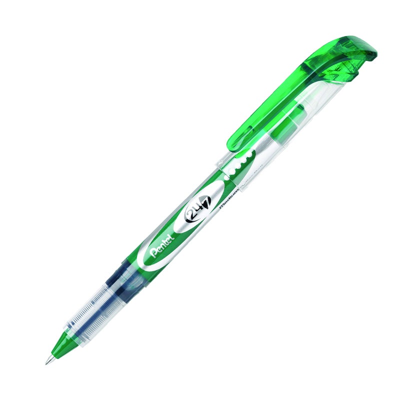 Pentel 24/7 Roller Ball Pen Medium Line, Green Ink, Box of 12 (BLD97-D) - Image 1