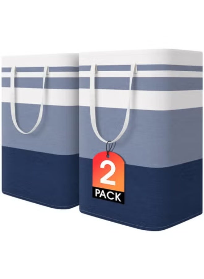 2-Pack Laundry Basket 75L, Waterproof, Freestanding Large Laundry Hamper, Collapsible Tall with Easy Carry Handles for Clothes Room Bedroom Bathroom Dorm - Image 1