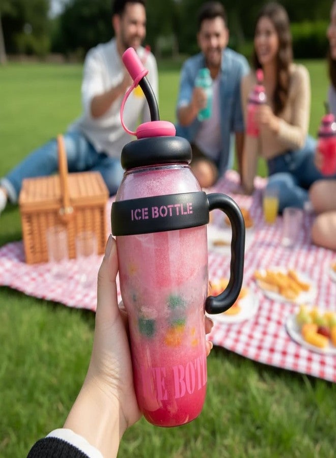 Large Ice Water Bottle with Straw and Handle, BPA Free, Leak Proof, hydration bottle, transparent bottle, Straw Lid, Portable for Sports, Gym,Travel, Office, reusable, outdoor water bottle,(Pink) - Image 5