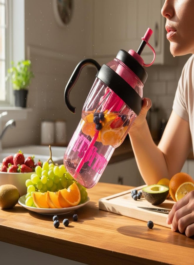 Large Ice Water Bottle with Straw and Handle, BPA Free, Leak Proof, hydration bottle, transparent bottle, Straw Lid, Portable for Sports, Gym,Travel, Office, reusable, outdoor water bottle,(Pink) - Image 4