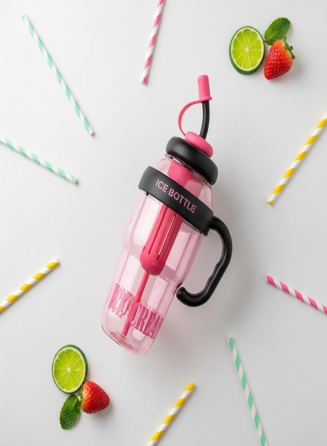 Large Ice Water Bottle with Straw and Handle, BPA Free, Leak Proof, hydration bottle, transparent bottle, Straw Lid, Portable for Sports, Gym,Travel, Office, reusable, outdoor water bottle,(Pink) - Image 3