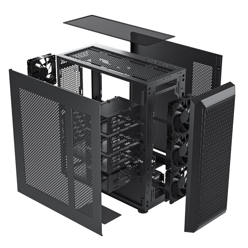 DARKROCK Classico Storage Master ATX NAS Computer Case Mid Tower with 4x120mm Fans, USB 3.0 Ready 10 x3.5'' HDD+3 x2.5'' SDD 360mm Supported on Top & Front Radiator GPU Vertically Mounting Black - Image 3