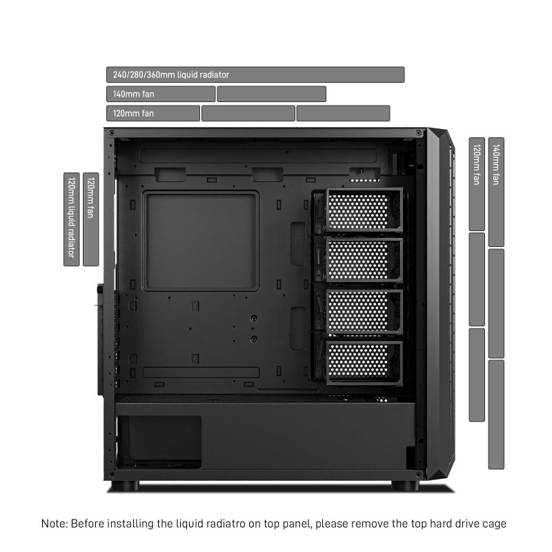DARKROCK Classico Storage Master ATX NAS Computer Case Mid Tower with 4x120mm Fans, USB 3.0 Ready 10 x3.5'' HDD+3 x2.5'' SDD 360mm Supported on Top & Front Radiator GPU Vertically Mounting Black - Image 4