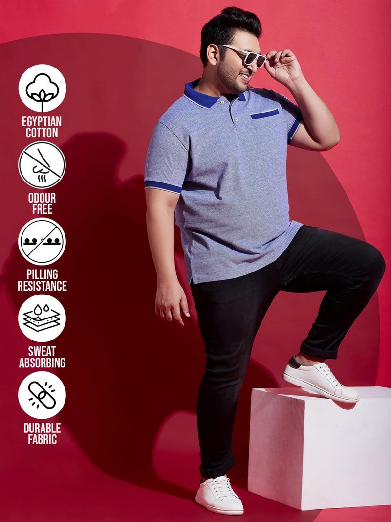 Bigbanana Plus Size Men's Regular Fit Solid Polo Tshirt (Pacific,Blue,3XL) - Image 3