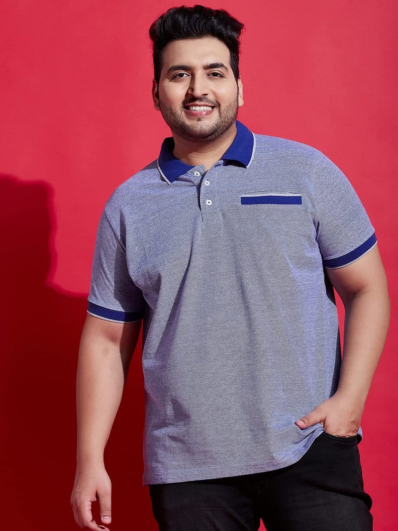 Bigbanana Plus Size Men's Regular Fit Solid Polo Tshirt (Pacific,Blue,3XL) - Image 2