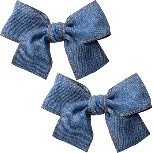 Winsyison 2pcs Bow Denim Hair Clips Vintage Bow Barrettes for Women NonSlip Bowknots Hairpin Accessories for Thick Thin Fine Curly Straight Long Hair Blue - Image 1