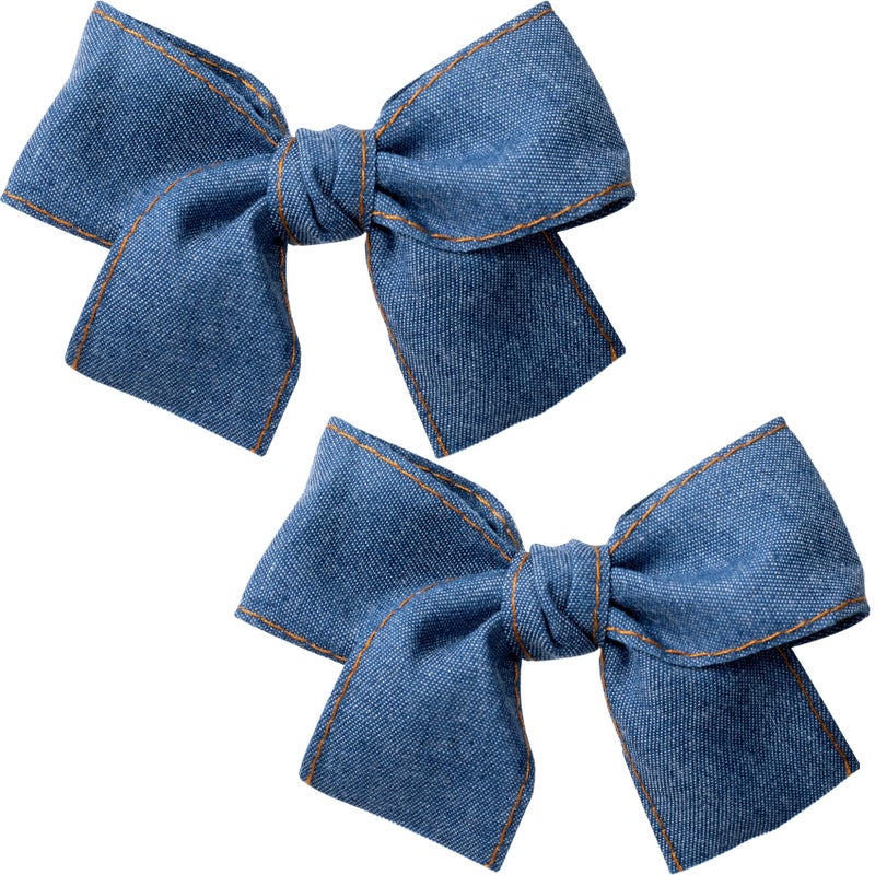 Winsyison 2pcs Bow Denim Hair Clips Vintage Bow Barrettes for Women NonSlip Bowknots Hairpin Accessories for Thick Thin Fine Curly Straight Long Hair Blue - Image 3