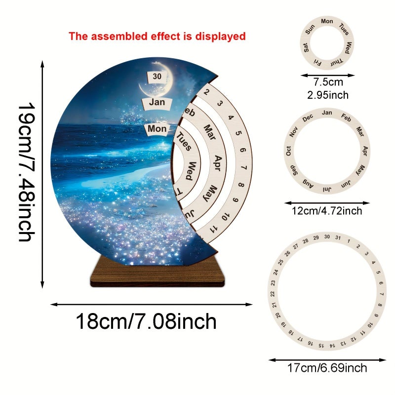 1 Pcs Wooden Rotating Desk Calendar Beach Theme Decoration For Home Office Bedroom With Artistic Design Style A - Image 2