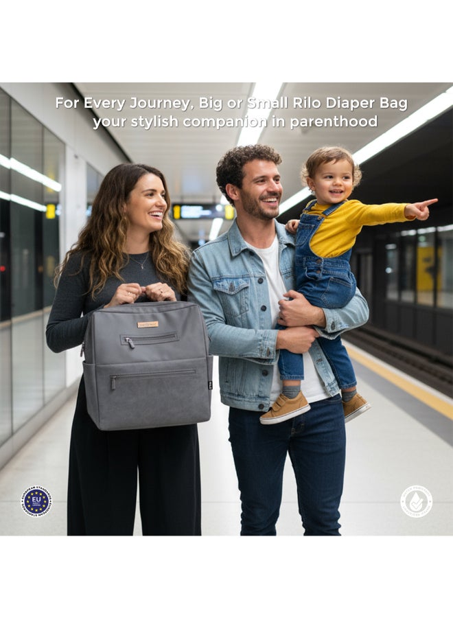 RILO Multifunction Waterproof Diaper Bag for Baby&Toddler|7-Pcs Set W/Changing Mat, Wet Bag, Pouches|Large-Capacity Travel Backpack for Mom&Dad with Trolley Sleeve|Diaper Tote Bag