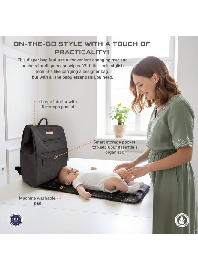 RILO Multifunction Waterproof Diaper Bag for Baby&Toddler|7-Pcs Set W/Changing Mat, Wet Bag, Pouches|Large-Capacity Travel Backpack for Mom&Dad with Trolley Sleeve|Diaper Tote Bag