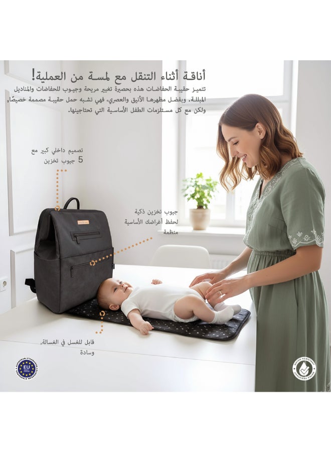 RILO Multifunction Waterproof Diaper Bag for Baby&Toddler|7-Pcs Set W/Changing Mat, Wet Bag, Pouches|Large-Capacity Travel Backpack for Mom&Dad with Trolley Sleeve|Diaper Tote Bag