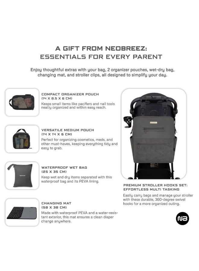 RILO Multifunction Waterproof Diaper Bag for Baby&Toddler|7-Pcs Set W/Changing Mat, Wet Bag, Pouches|Large-Capacity Travel Backpack for Mom&Dad with Trolley Sleeve|Diaper Tote Bag