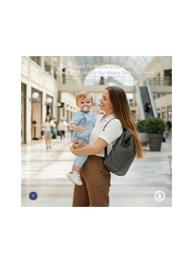 neobreez RILO Multifunction Waterproof Diaper Bag for Baby&Toddler|7-Pcs Set W/Changing Mat, Wet Bag, Pouches|Large-Capacity Travel Backpack for Mom&Dad with Trolley Sleeve|Diaper Tote Bag