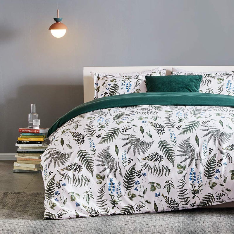 SLEEP ZONE Bedding Duvet Cover Sets Printed Pattern Tropical Plants 120gsm Ultra Soft Zipper Closure Corner Ties Green King 104 x 90 inch  2 Pillow Shams