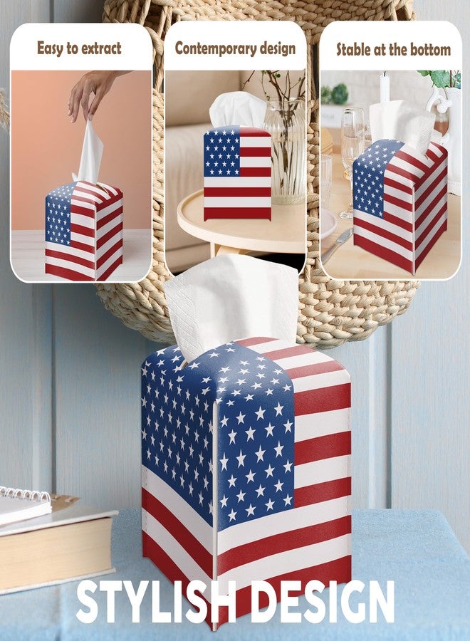 AWSICE Tissue Box Holder Square, Car Napkin Holder Gift Ideas for Friends Family Coworkers, American Flag Decorative Tissue Box for Office Farmhouse, Patriotic Housewarming Gift(5.2 Inches)-A75 - Image 5