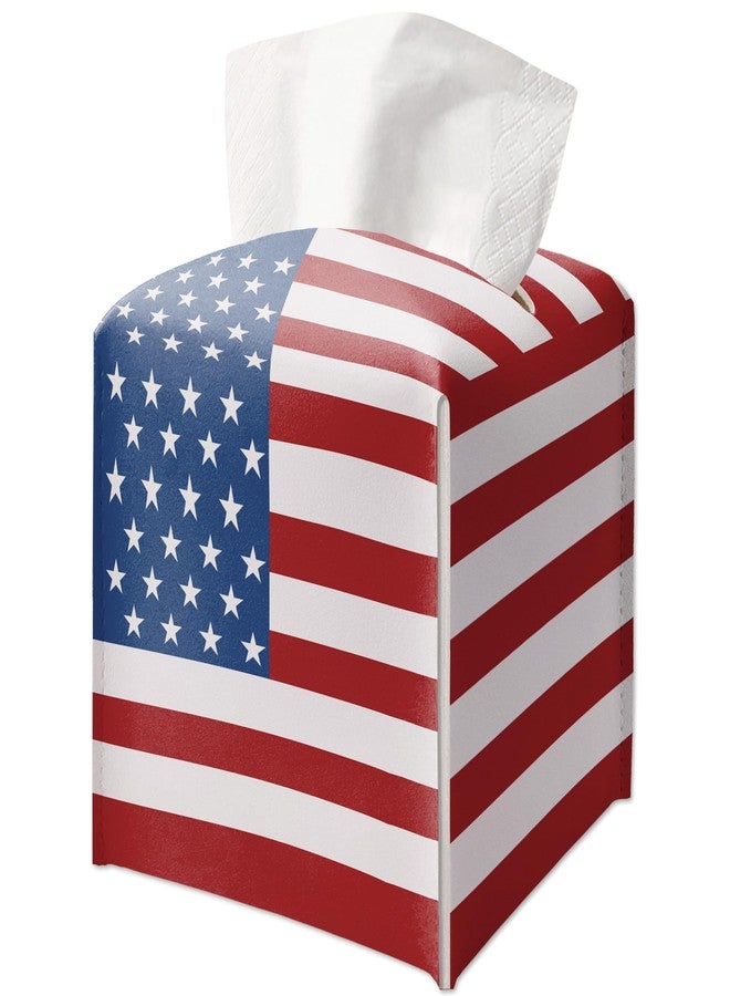 AWSICE Tissue Box Holder Square, Car Napkin Holder Gift Ideas for Friends Family Coworkers, American Flag Decorative Tissue Box for Office Farmhouse, Patriotic Housewarming Gift(5.2 Inches)-A75 - Image 1