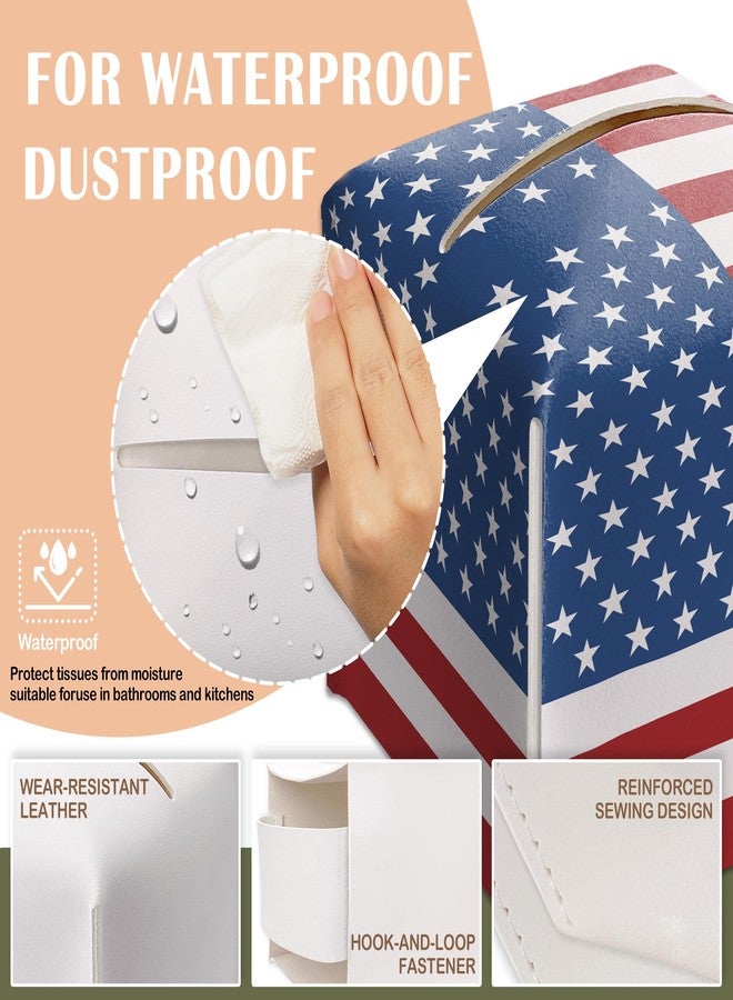 AWSICE Tissue Box Holder Square, Car Napkin Holder Gift Ideas for Friends Family Coworkers, American Flag Decorative Tissue Box for Office Farmhouse, Patriotic Housewarming Gift(5.2 Inches)-A75 - Image 3