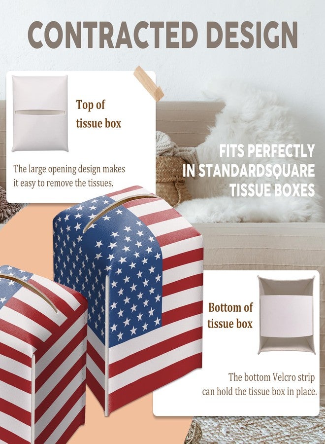 AWSICE Tissue Box Holder Square, Car Napkin Holder Gift Ideas for Friends Family Coworkers, American Flag Decorative Tissue Box for Office Farmhouse, Patriotic Housewarming Gift(5.2 Inches)-A75 - Image 4