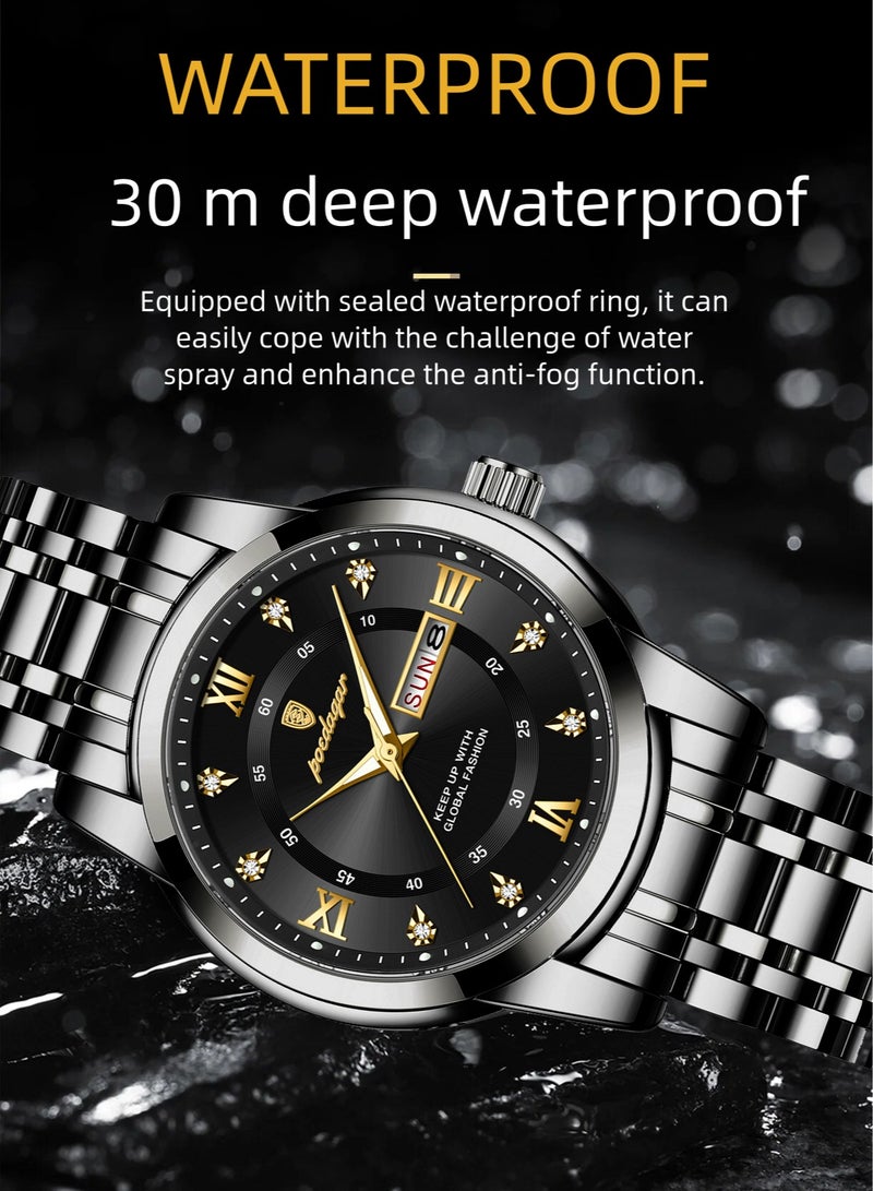 پوداجار ساعة رجالية، ساعة رجالية مضيئة مقاومة للماء، كوارتز - 41 مم - Image 3