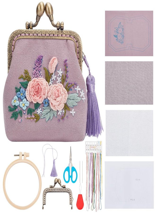 ORIGACH DIY Flower Embroidery Coin Purse Kits Kiss Clasp Lock Bag Embroidery Kit Sewing Handbags Change Purse Set for Beginner with All Supplies - Image 1