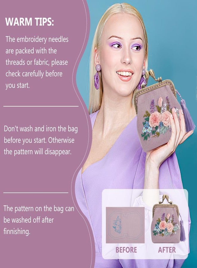 ORIGACH DIY Flower Embroidery Coin Purse Kits Kiss Clasp Lock Bag Embroidery Kit Sewing Handbags Change Purse Set for Beginner with All Supplies - Image 3
