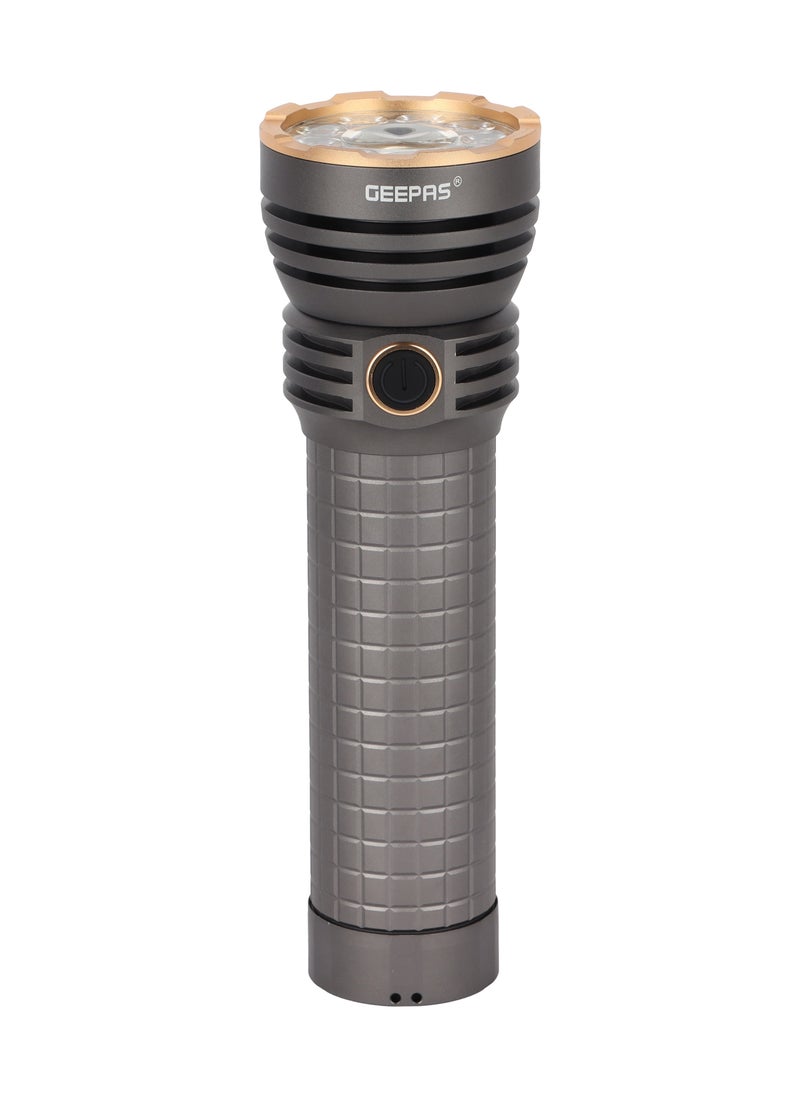 GEEPAS Multifunctional Flashlight 60 W | High Power LEDs, 5000 Lumens, Dual Lighting Modes | Type-C Fast Charging, Compact and Portable Design | Perfect for Indoor and Outdoor Use |  GFL51099 Grey  - Image 1
