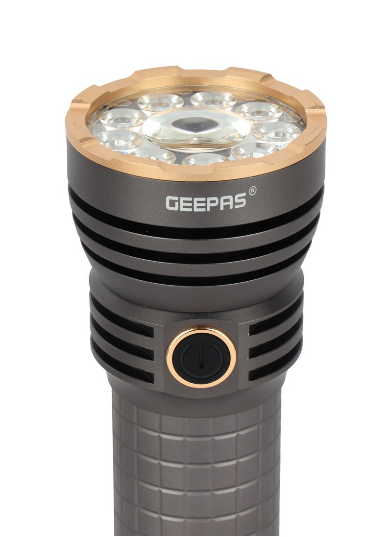 GEEPAS Multifunctional Flashlight 60 W | High Power LEDs, 5000 Lumens, Dual Lighting Modes | Type-C Fast Charging, Compact and Portable Design | Perfect for Indoor and Outdoor Use |  GFL51099 Grey  - Image 3