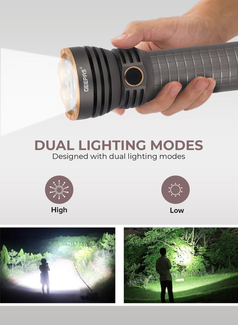 GEEPAS Multifunctional Flashlight 60 W | High Power LEDs, 5000 Lumens, Dual Lighting Modes | Type-C Fast Charging, Compact and Portable Design | Perfect for Indoor and Outdoor Use |  GFL51099 Grey - Image 4