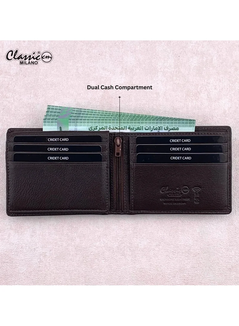 Classic Milano Classic Milano Men’s Wallet – Slim Bifold Leather Wallet for Men with RFID Blocking, Multiple Card Slots & Middle Zip – Stylish Mens Purse Wallets Gift for Husband, Father