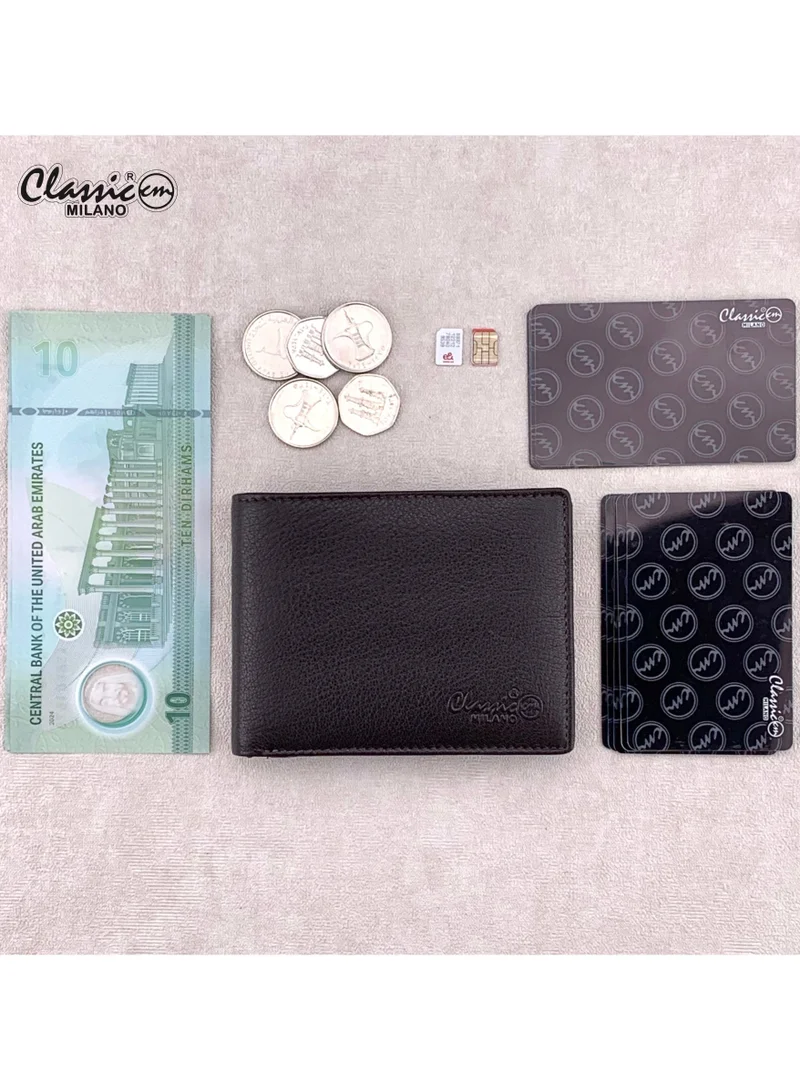 Classic Milano Brown (GTF-01-EM) Classic Milano Men’s Wallet – Slim Bifold Leather Wallet for Men with RFID Blocking, Multiple Card Slots & Middle Zip – Stylish Mens Purse Wallets Gift for Husband, Father for Men | Best Price UAE