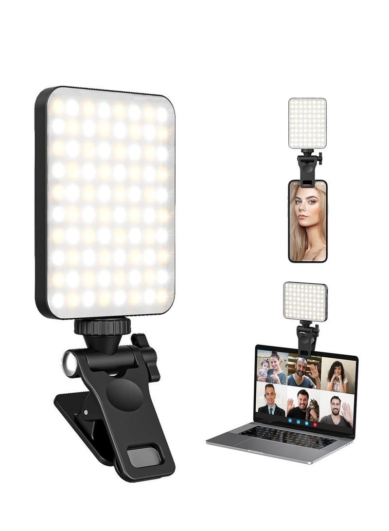 مصباح فيديو LED صغير قابل لإعادة الشحن بمشبك – مصباح سيلفي للهاتف واللاب توب والتابلت والكاميرا – إضاءة قابلة للتعتيم للاجتماعات، الزوم، والمكالمات - Image 1