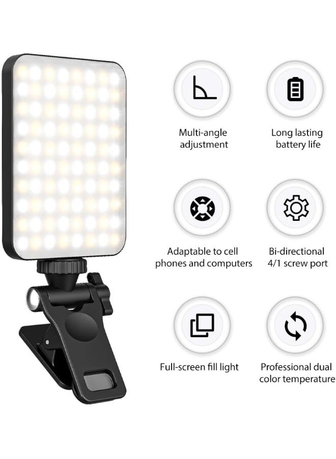 مصباح فيديو LED صغير قابل لإعادة الشحن بمشبك – مصباح سيلفي للهاتف واللاب توب والتابلت والكاميرا – إضاءة قابلة للتعتيم للاجتماعات، الزوم، والمكالمات - Image 5