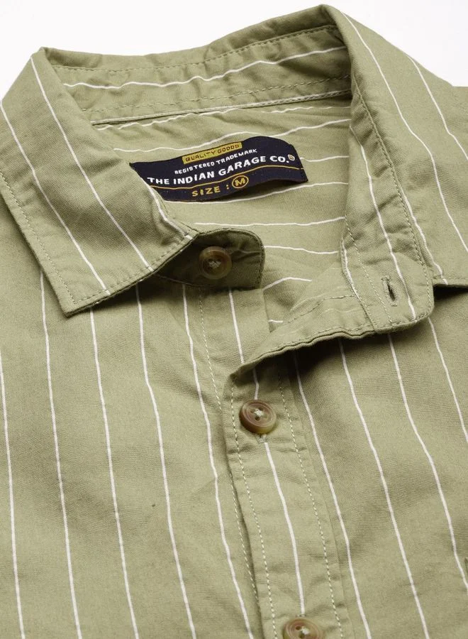 شركة المرآب الهندية Men Regular Fit STRIPED Full Sleeves Cutaway Collar Casual Shirt