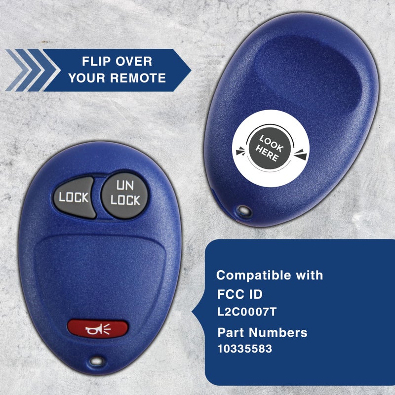 KeylessOption 2X KeylessOption Key Fob Replacement for 2001 2002 2003 2004 2005 2006 2007 2008 2009 2010 2011 2012 Chevrolet Colorado Hummer GMC Canyon Pontiac Isuzu Remote, 3-Button L2C0007T, Locksmith Required - Image 4