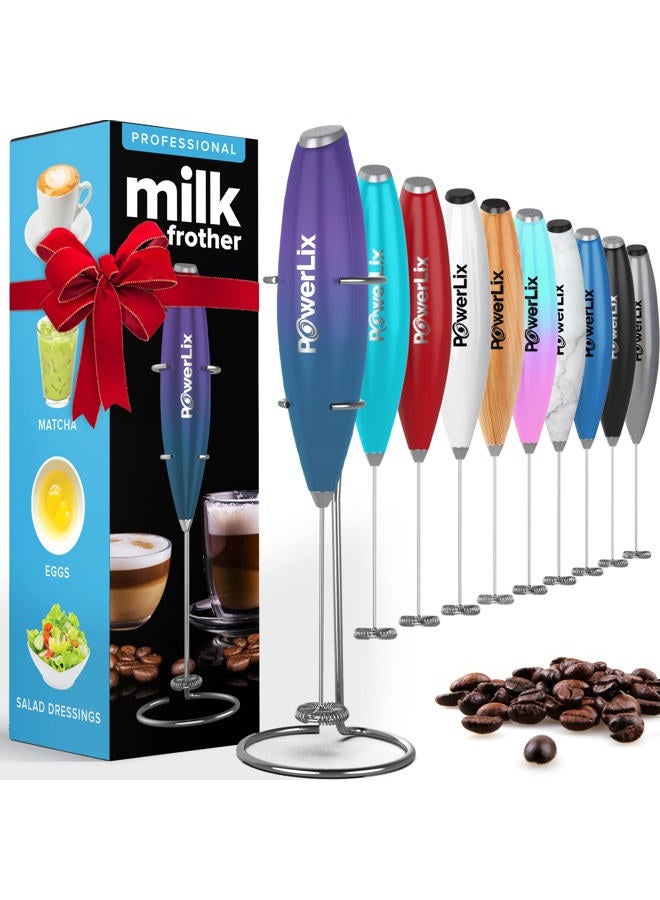 PowerLix Powerful Handheld Milk Frother With Stand Battery Operated Foam Maker Frother Wand For Coffee (A Black) (Purple Turqoise) - Image 1