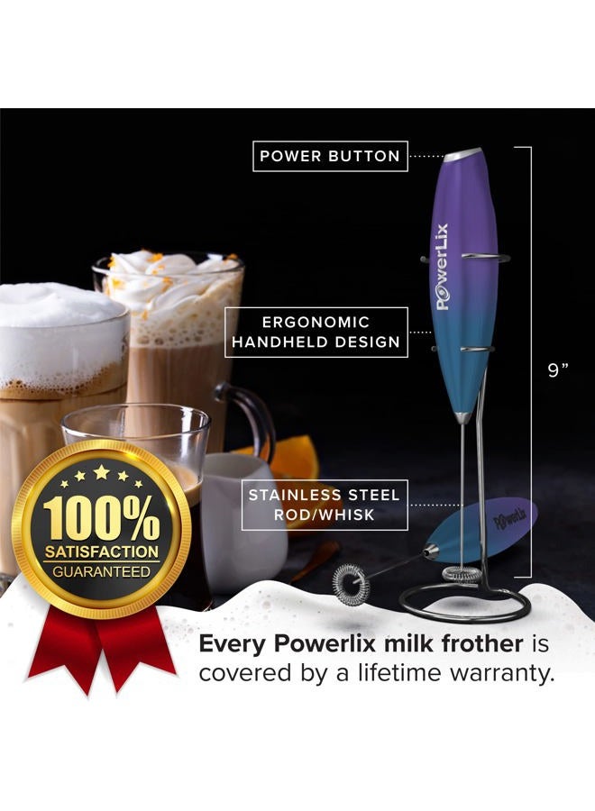 PowerLix Powerful Handheld Milk Frother With Stand Battery Operated Foam Maker Frother Wand For Coffee (A Black) (Purple Turqoise) - Image 3