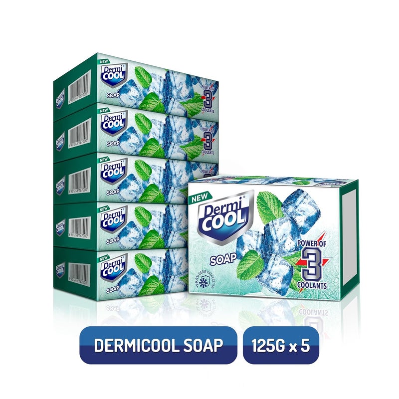 Dermicool Soap With The Power Of 3 Coolants  Camphor Menthol Thyme Oil  999 Germ Protection  125 GM Each  Pack of 5 - Image 2