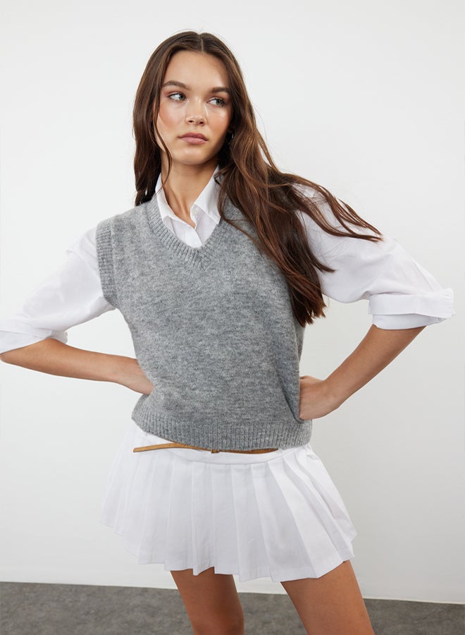 trendyol Gray Wool Fitted/Body Hugging Knitwear Sweater - Image 1