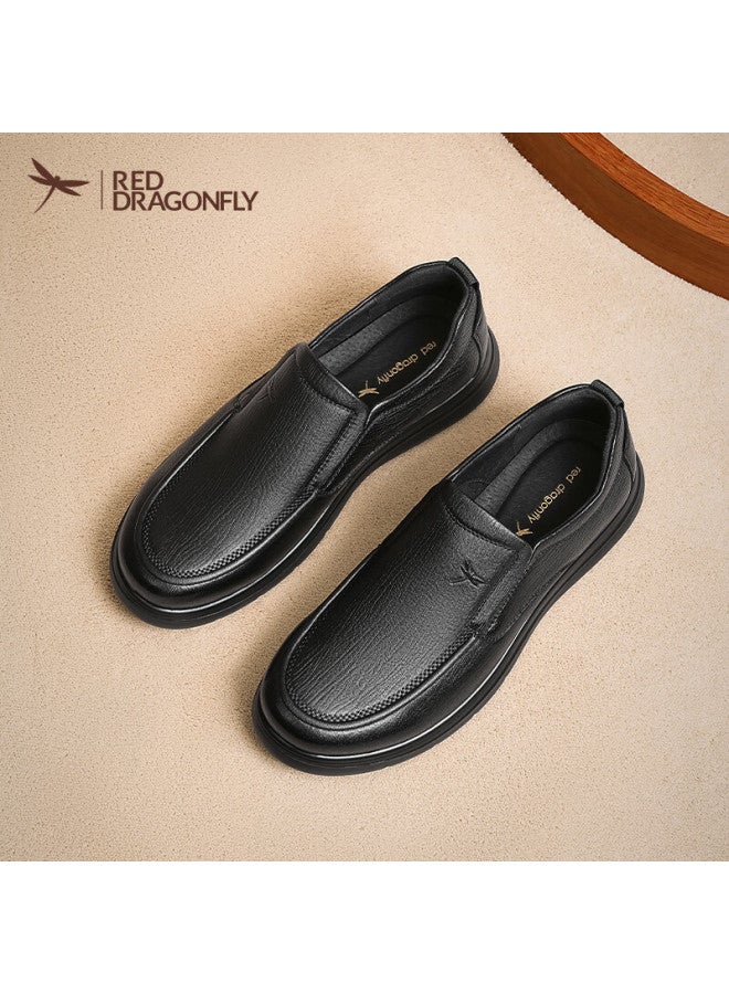 Red Dragonfly Casual Leather Shoes Men Sheepskin Commuter Business Middle-aged And Elderly Comfortable Dad Shoes Wta45031 Black 40 - Image 1